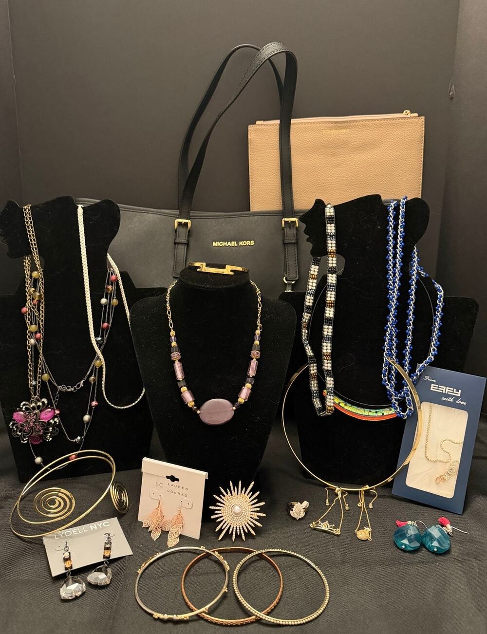 Michael Kors Jet Set Leather Tote/Wallet & 20+ Pc Fashion Boutique Jewelry Lot
